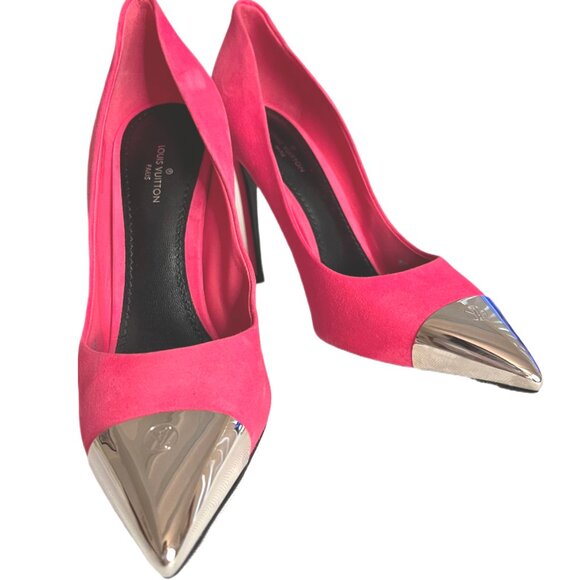 Louis Vuitton Pink Suede Pointed Toe LV Logo Heeled Pumps Size 36 / US Size 6 - Picture 5 of 16
